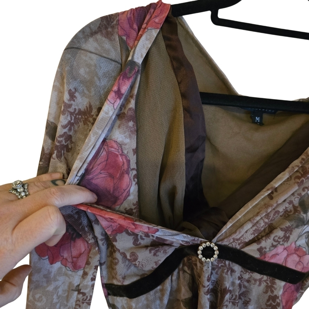 Weston Wear Floral Mesh Top V-Neck Sheer Overlay M - Picture 3 of 11